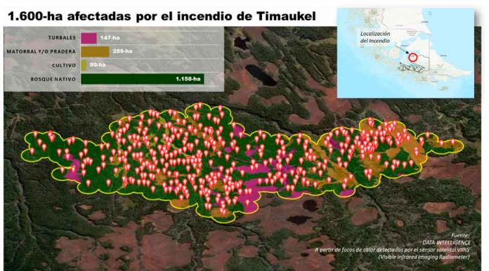 Incendio forestal en Timaukel: imagen de sensor satelital muestra la magnitud del desastre en la zona