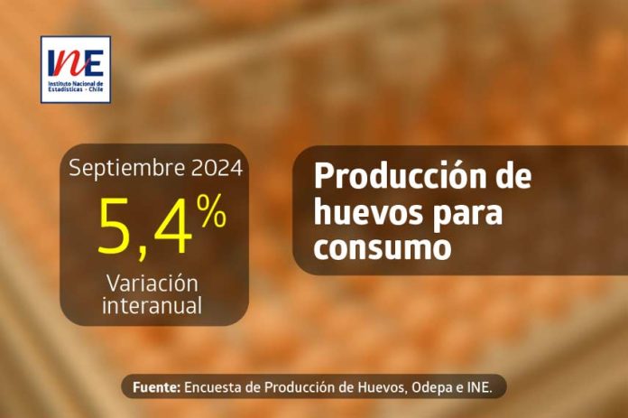 Producción de huevos de consumo presentó un aumento interanual de 5,4% en septiembre de 2024