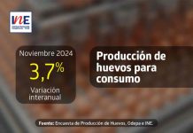 Producción de huevos de consumo presentó un aumento interanual de 3,7% en noviembre de 2024