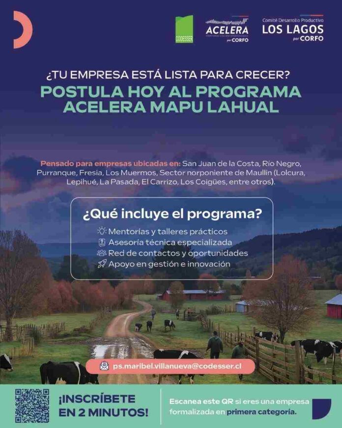 Empresas multisectoriales ya pueden postular al programa Acelera Mapu Lahual de Corfo Los Lagos Empresas multisectoriales ya pueden postular al programa Acelera Mapu Lahual de Corfo Los Lagos