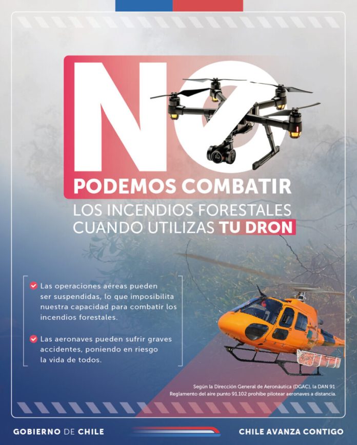 CONAF recuerda prohibición de usar drones durante el combate de incendios forestales CONAF recuerda prohibición de usar drones durante el combate de incendios forestales